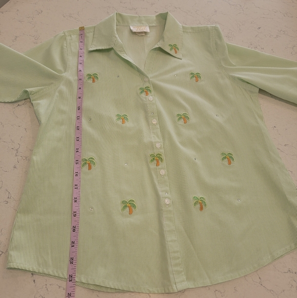 Tia Designs 3/4 sleeves coconut tree patches button down shirt size Large - Picture 10 of 13